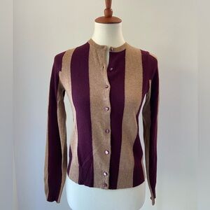 Beautiful NWT burgundy + tan JCrew Collection Striped cashmere Cardigan
